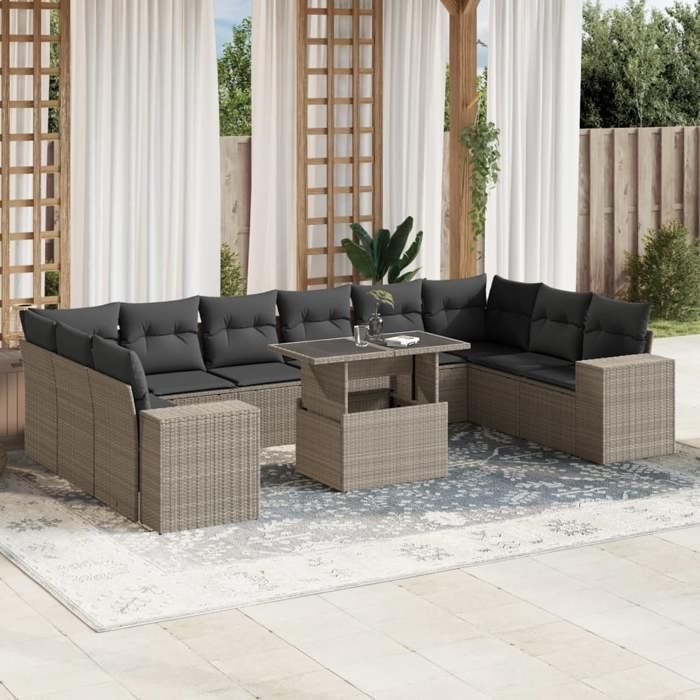 VidaXL Salon de jardin 11 pcs avec coussins gris clair résine tressée 3269412