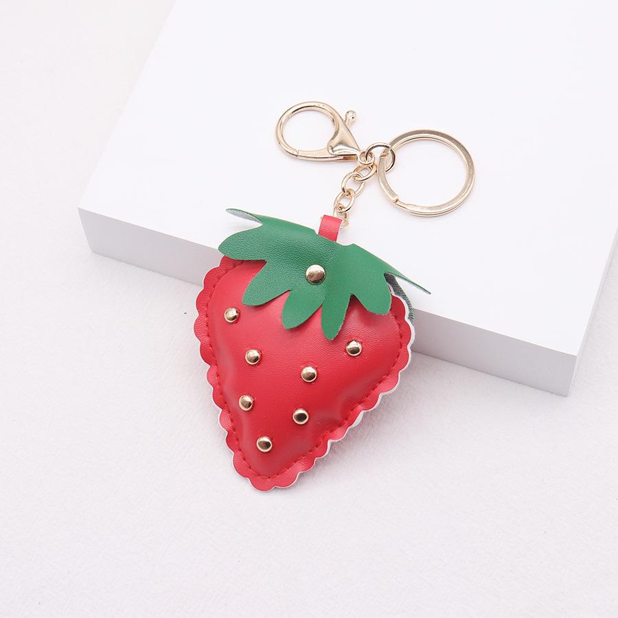 Cute Cartoon Strawberry Leather Keychain for Women Car Bag Pendant Keyring Accessories