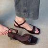 Soft leather version~ French temperament sandals women's spring new niche retro high heels with thick heels Roman shoes