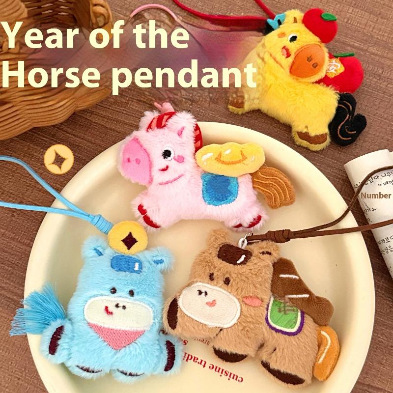 Cute Cartoon Horse Year Doll Pendant Plush Keychain Kawaii  Year Stuffed Doll Charm Backpack Handbag Pendant Accessories Gift