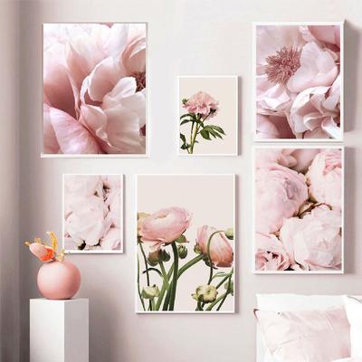 Nordic Pink Flowers Landscape Rose Peony Tulip Petals Posters Canvas Painting Wall Art Pictures For Living Room Decoration