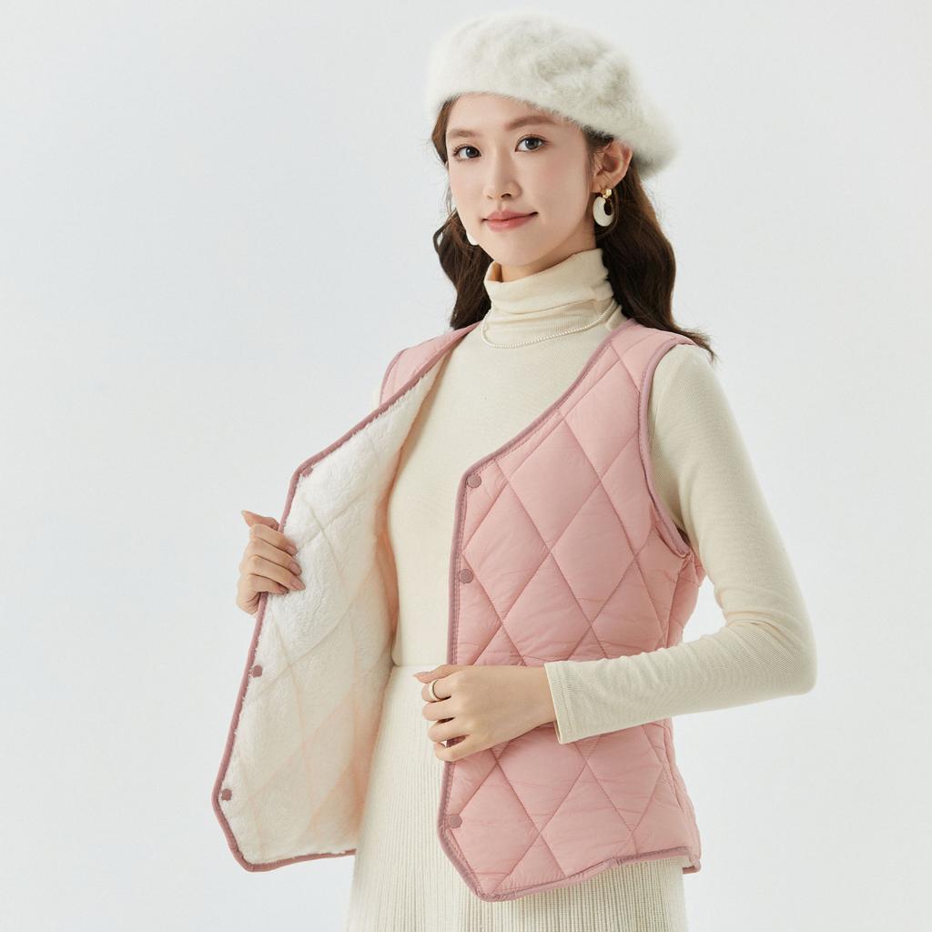Women's Fall and Winter Lightweight Warm Comfortable Enlarged Suit Pointed Angle Can Be Taken Inside The Female Cotton Vest Double-sided