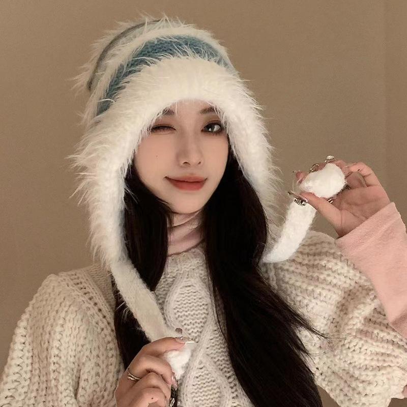 

Gradient Color Plush Knitted Hat for Women Autumn and Winter Warm Ear Protection Hood Can Be Used As A Bag Cute Colorful Woolen Hat M（56-58cm）