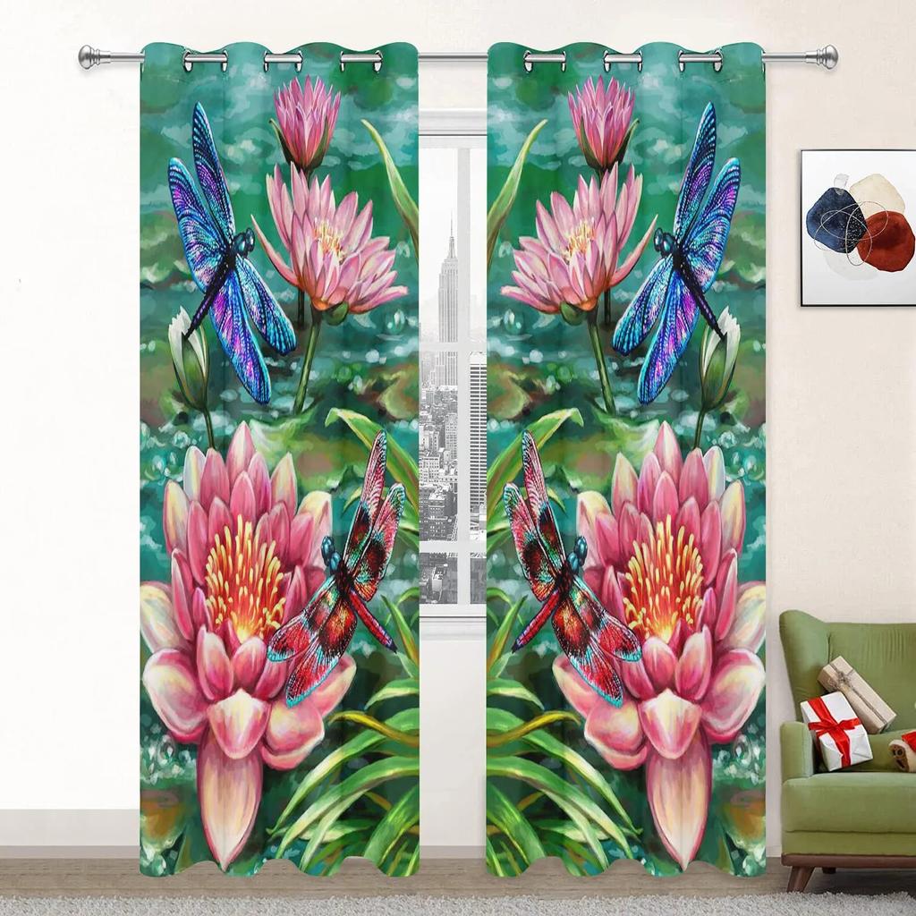 Lotus Curtains for Living Room Landscpe Thick Window Curtain for The Bedroom Aesthetic Room Decor Scenery High Shading Curtain