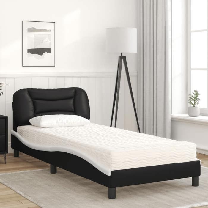 VidaXL Lit avec matelas noir et blanc 80x200 cm similicuir 3208687