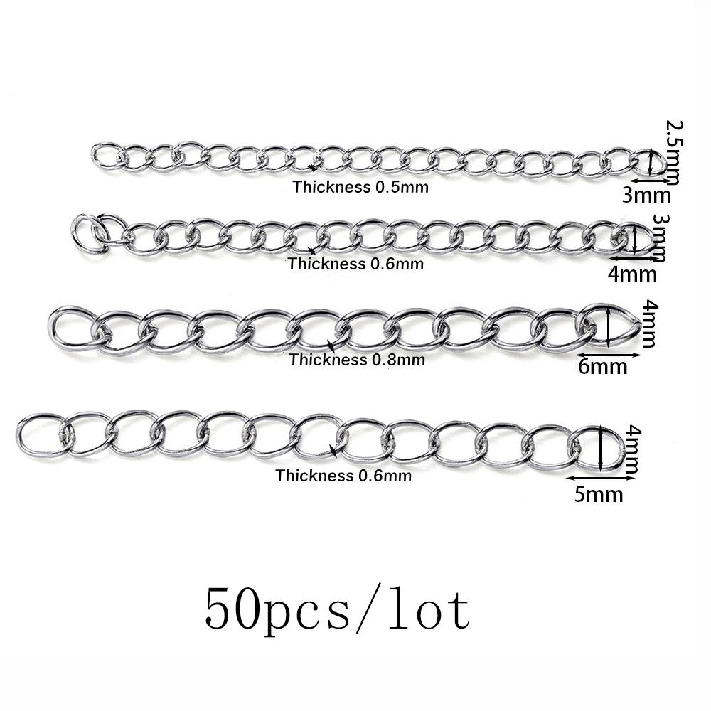 10/50pcs Stainless Steel Extension Chains with Lobster Clasps Connector Link Necklace Tail Making DIY Bracelet Accessories