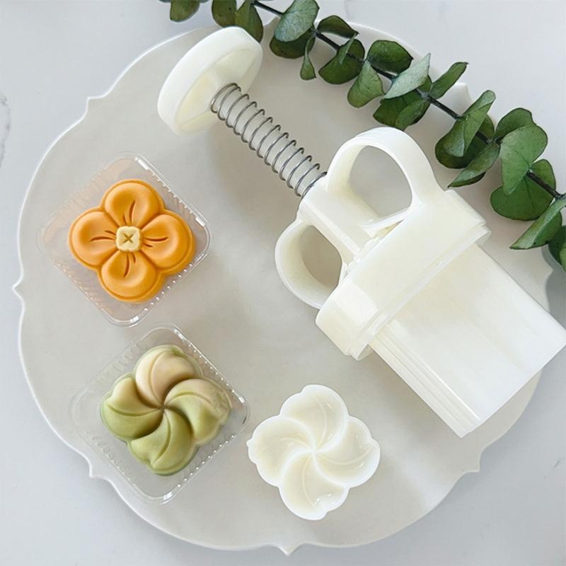 MidAutumn Festival Moon Cake Maker 3D Flower Shape Moon Cake Molds Cookie Stamp Hand Press Cookie Dessert Cutter