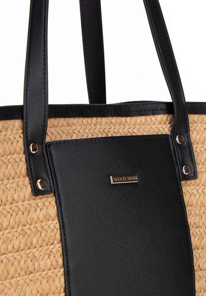 Wittchen Donna Cesto da Donna in Vimini ed Ecopelle, Beige e Nero, Beige e Nero, Paglia di Carta