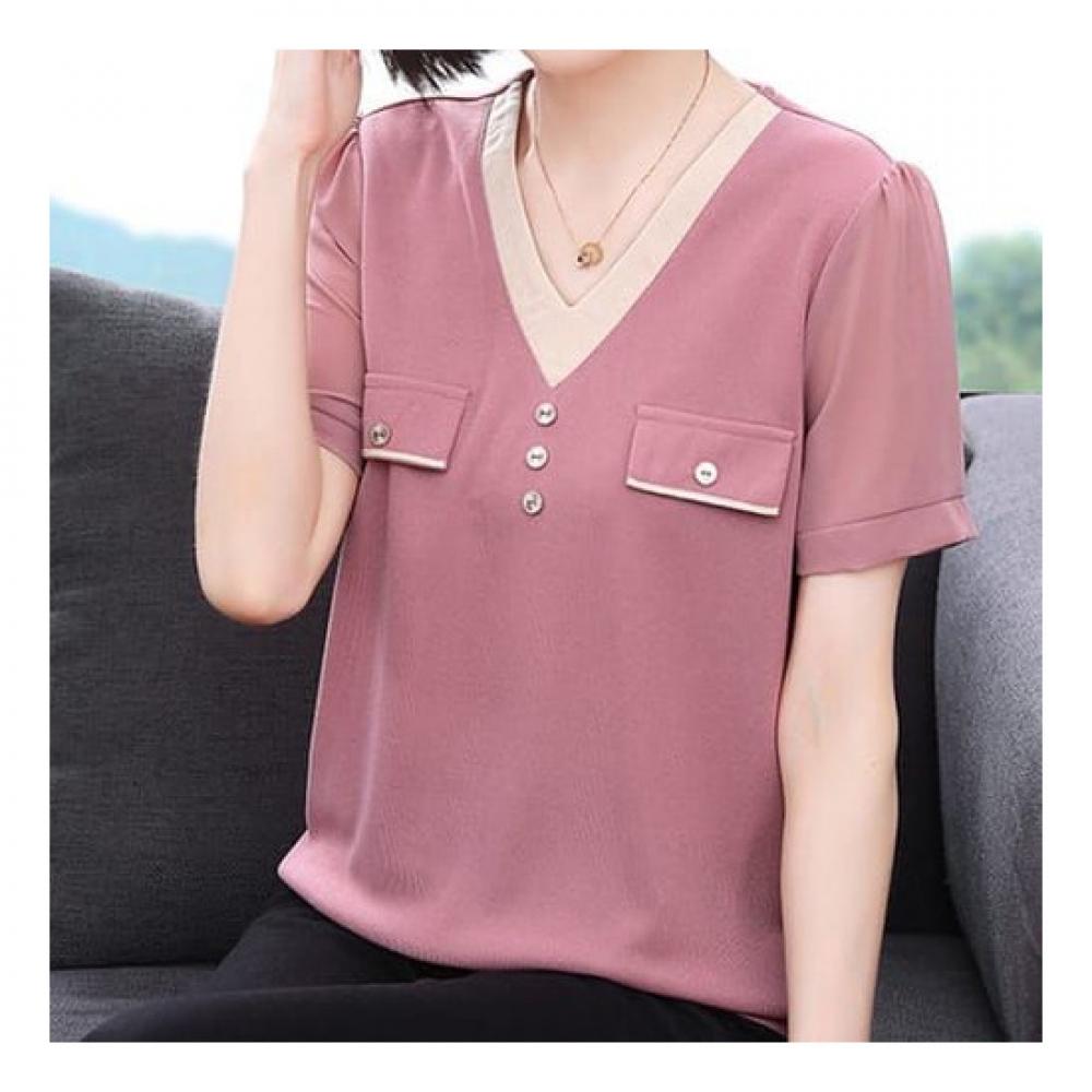 NaVaVa ShorT SleeVe V Neck T shirT wiTh buTTon poinT nT1547