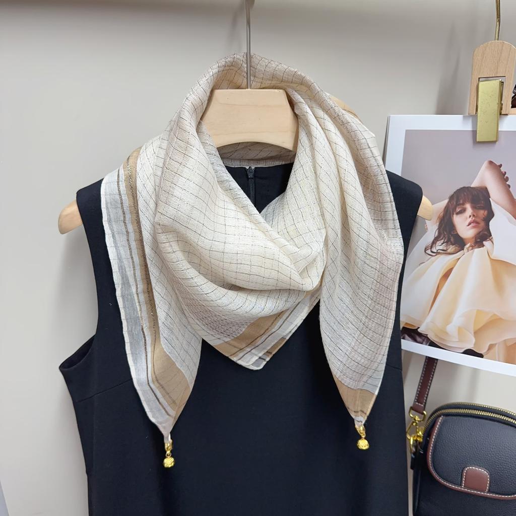 Nová šála s magnetickou sponou ze zlaté nitě z imitace hedvábí pro ženy Čtvercová šála Všestranná šála na jaro a podzim Dekorativní šátek na hlavu Šátek na krk