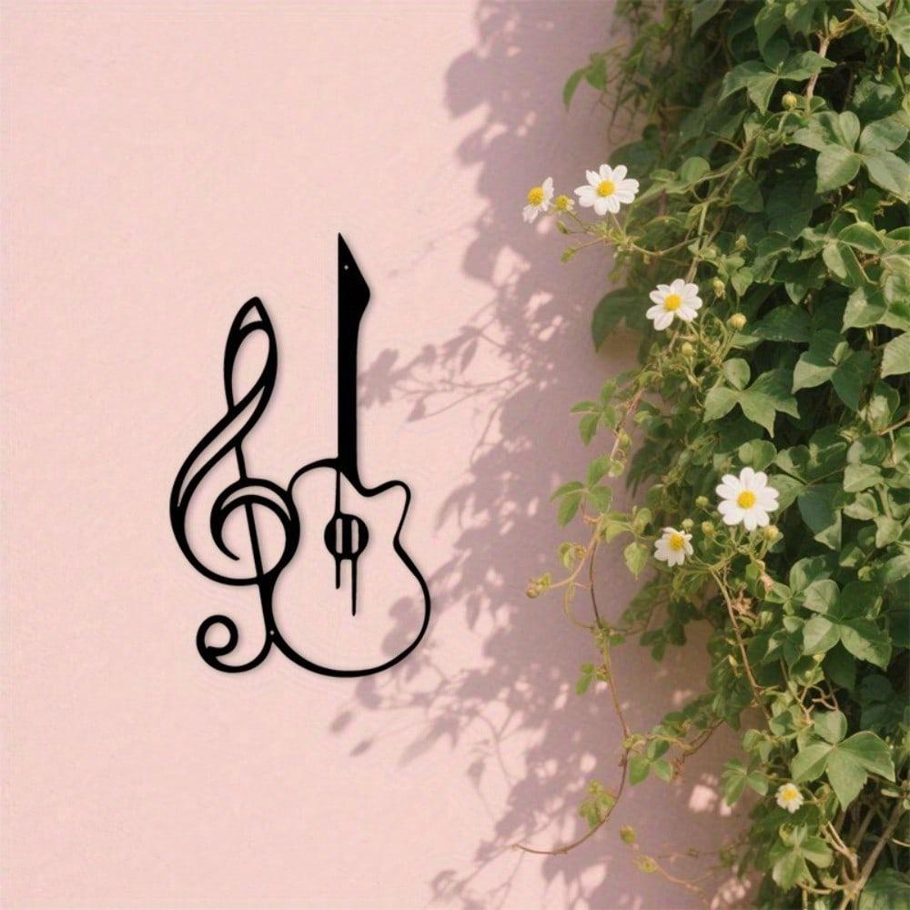 אמנות קיר מברזל בצורת תווי מוזיקה וגיטרה וינטג' קישוט שחור-זהב מתנה לסטודיו