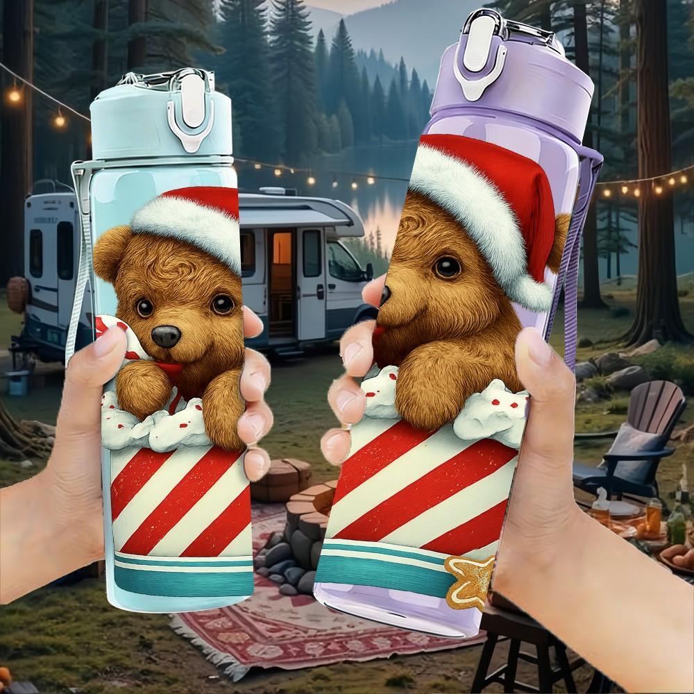 1PC Puppy Christmas Box 750ml Color Plastic Sports Water Bottle Leakproof Flip Straw Lid Suitable for Sports Office Home Use