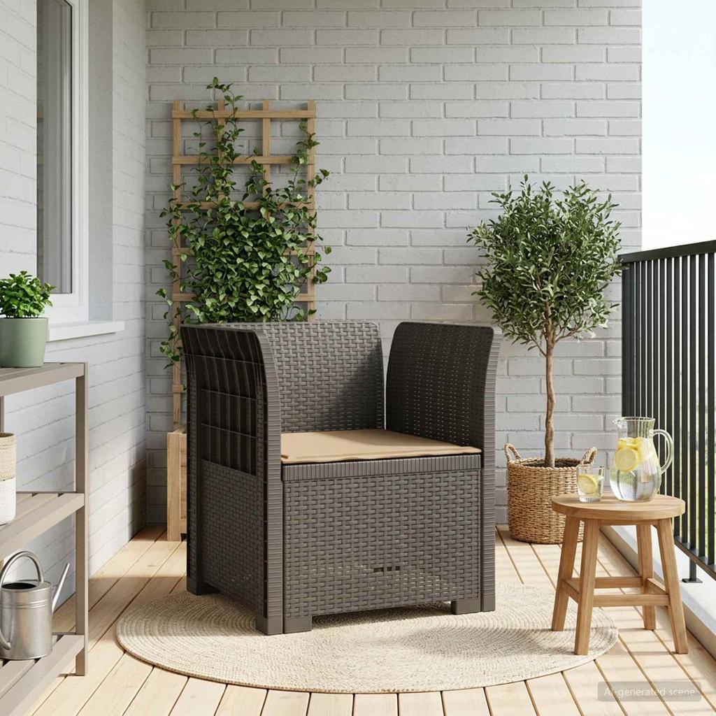 1 Seater Armchair with Cushions Rattan Look PP Light Gray