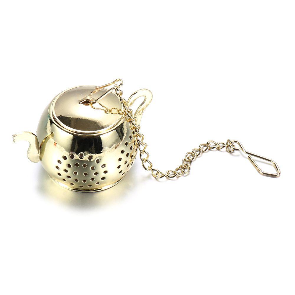 Durable Stainless Steel Tea Infusers with Chain Multicolor Tea Strainer Herbal Spice Filter Teapot Shape Diffuser Kitchen Gadget