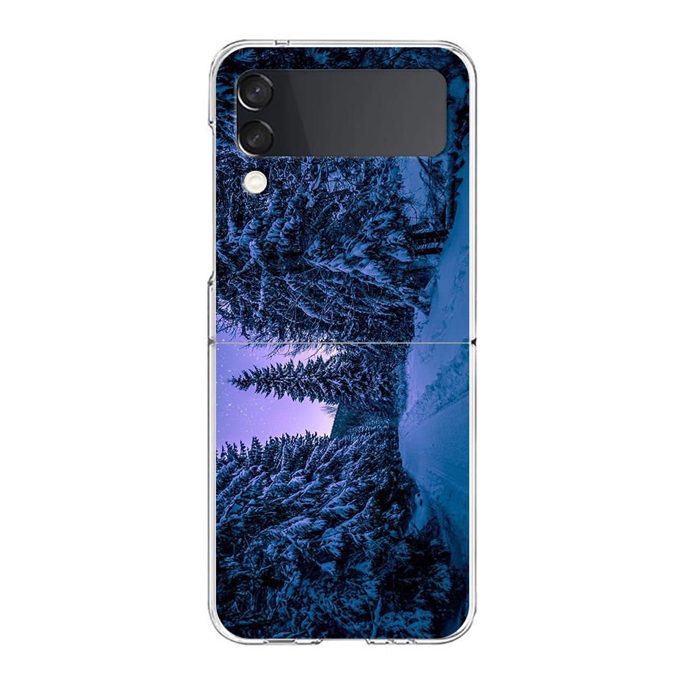 

Зимний чехол для телефона с рисунком природы, снега и путешествий для Samsung Galaxy Z Flip 3 4 5, жесткий складной чехол из поликарбоната для Samsung Z Flip3, прозрачный чехол Galaxy Z Flip