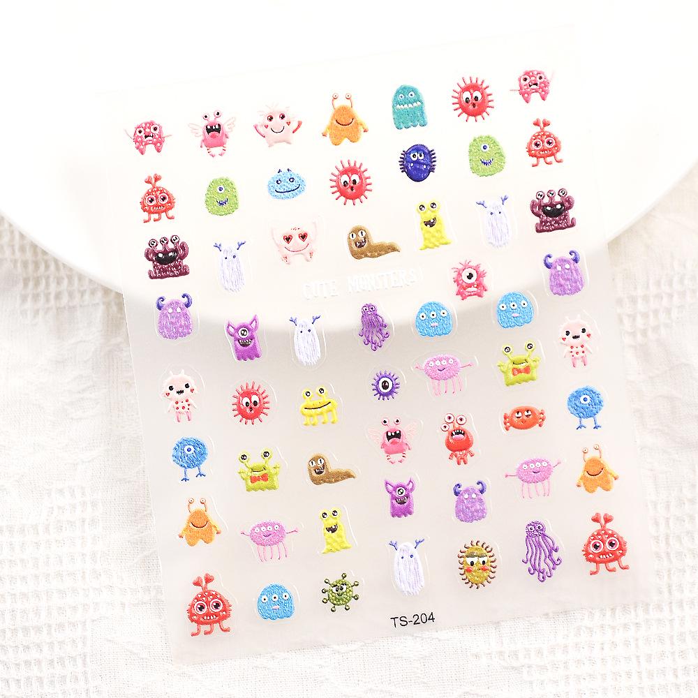 Kuaishou Douyin Hot-Selling 5D Cute Cartoon Character Nail Stickers - Little Monster Design