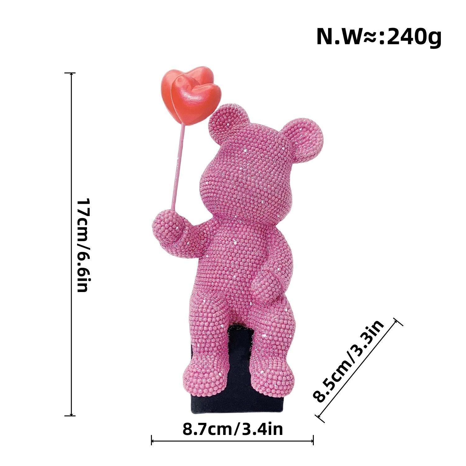 

Блестящий бриллиантовый мишка-тедди с шариком-сердечком, полимерная декорация для гостиной, ТВ-тумбы, прихожей, винного шкафа