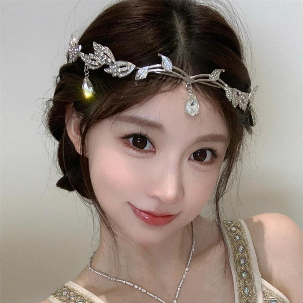 Leaves Shape Forehead Chain Rhinestone Forehead Ornaments Sweet Bride Tiara  Wedding