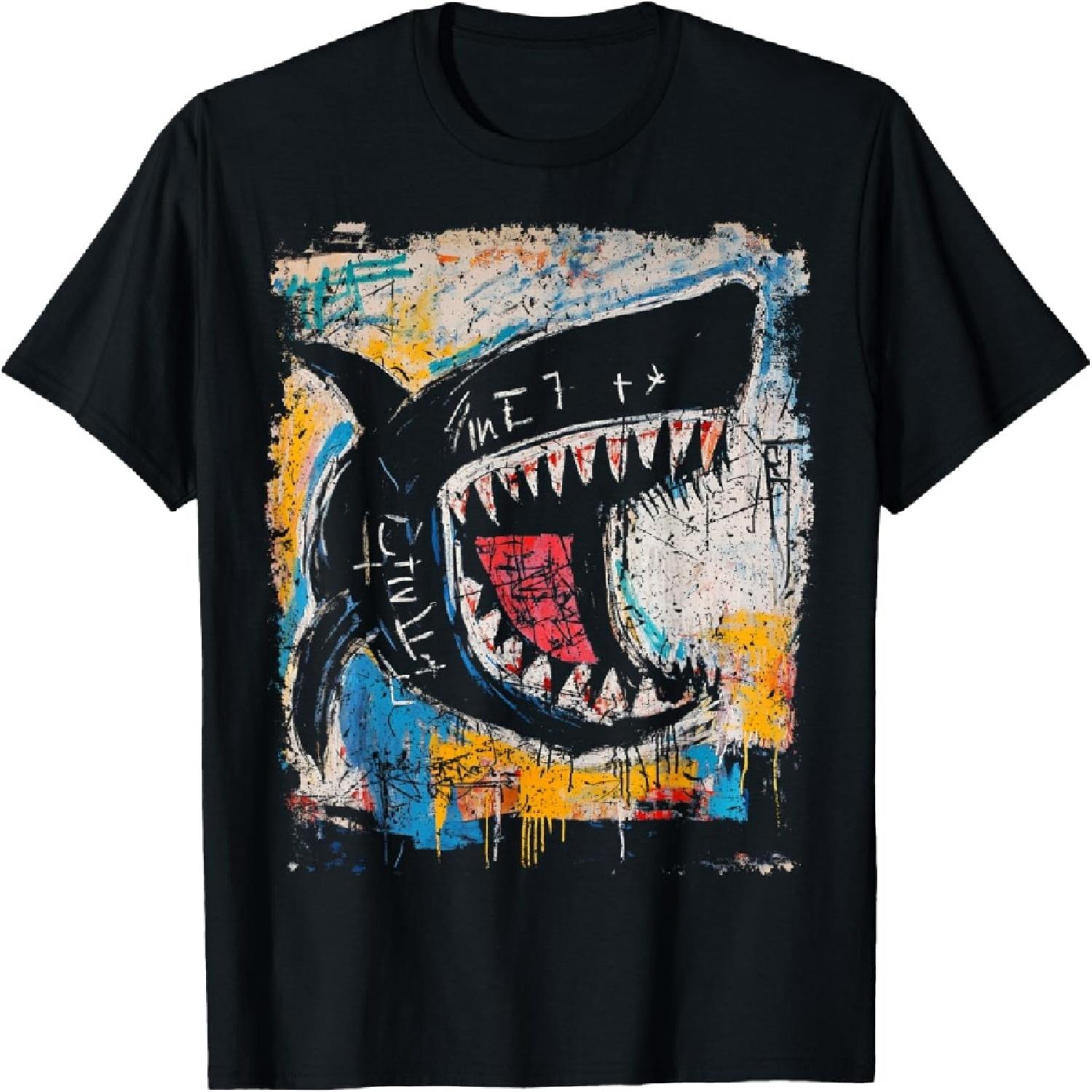 Мужская футболка в стиле поп-арт с акулой, граффити 90-х S