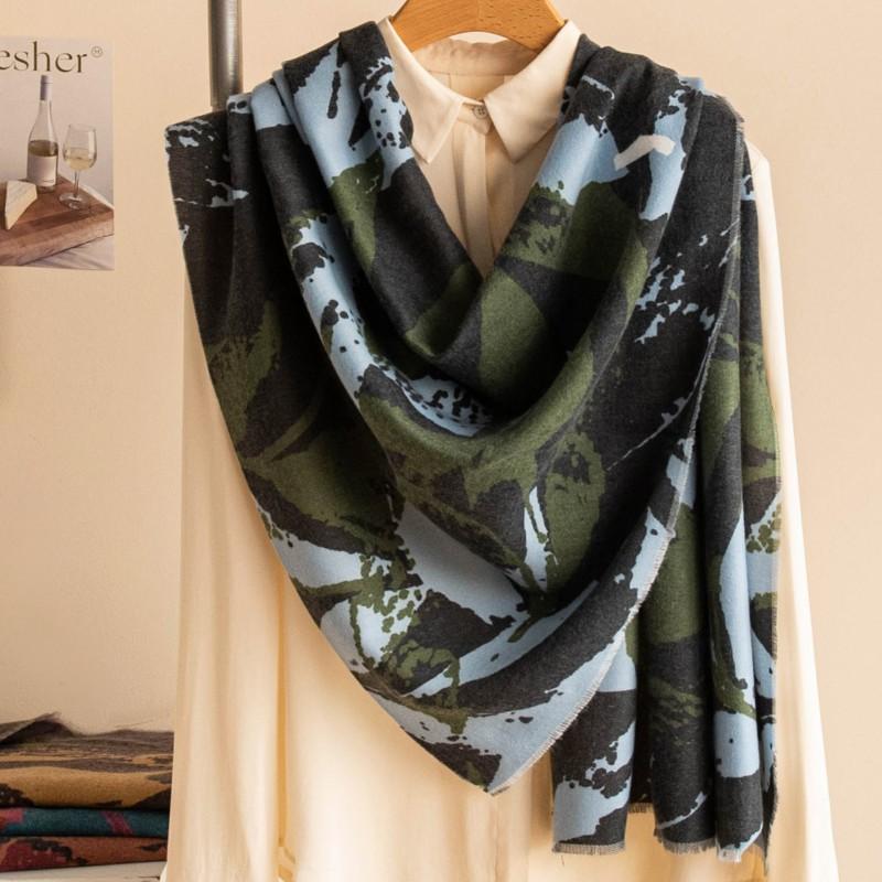 Scarf Wool Blend Printed Shawl Warm Fashion Versatile
