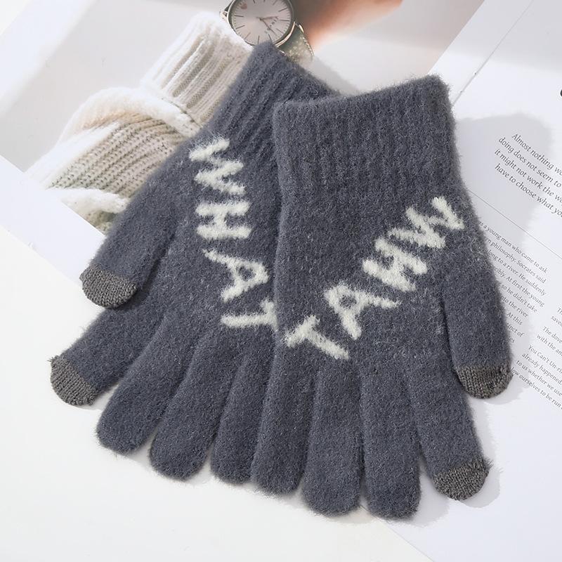 Gants Chauds Homme Hiver Protection Froid Épaissis Couleur Unie Doigt Entier Extérieur Cyclisme Tricot Tactile Cinq Doigts