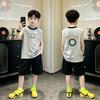 Boys' Korean Style Cotton Color Block Sleeveless Vest Set - Summer 2026 New Arrivals, Medium & Large, Round Neck Trendy Top