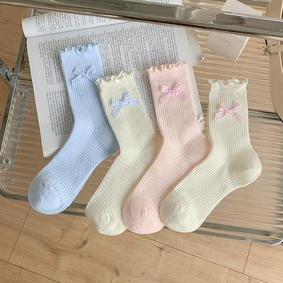 Damen Sommer Dünner Stil Atmungsaktiv Kariert Schleife Holzohr Spitze In Der Tube Flor Socken