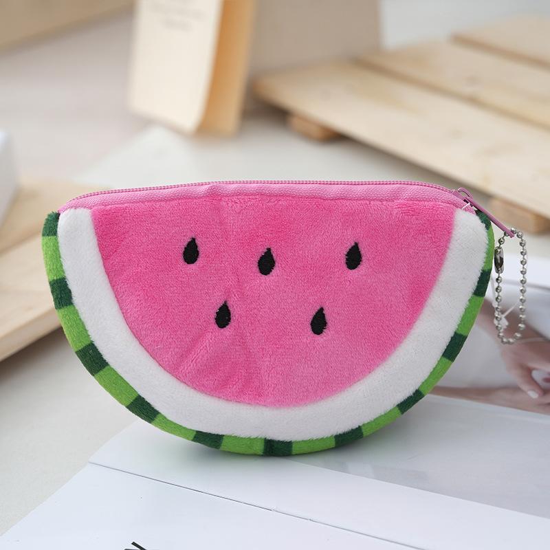 Funny Watermelon Coin Purse Cute Soft Fruit Shaped Zipper Wallet Small Portable Earphone Storage Pouch for Girls Outdoor Use