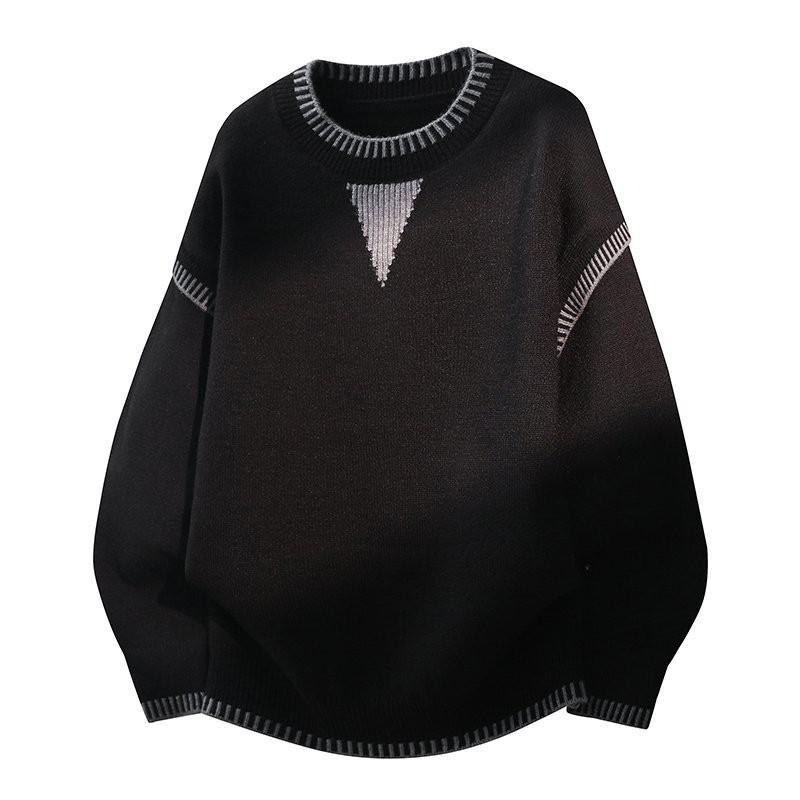 Mens Oversized Crew Neck Long Sleeve Knit Sweater With Jacquard Winter Warm Casual Top Teens