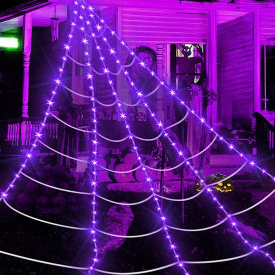 Halloween Edderkoppnettlys 250 LED Vanntette Nettlys med Edderkopp Fjernkontroll Spindelvev for Gård Hus Hage Utendørs Innendørs Fest Hjemsøkt