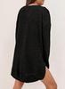 2025 European & American Waffle Knit Round Neck Long Sleeve Slit Solid Color Top for Women
