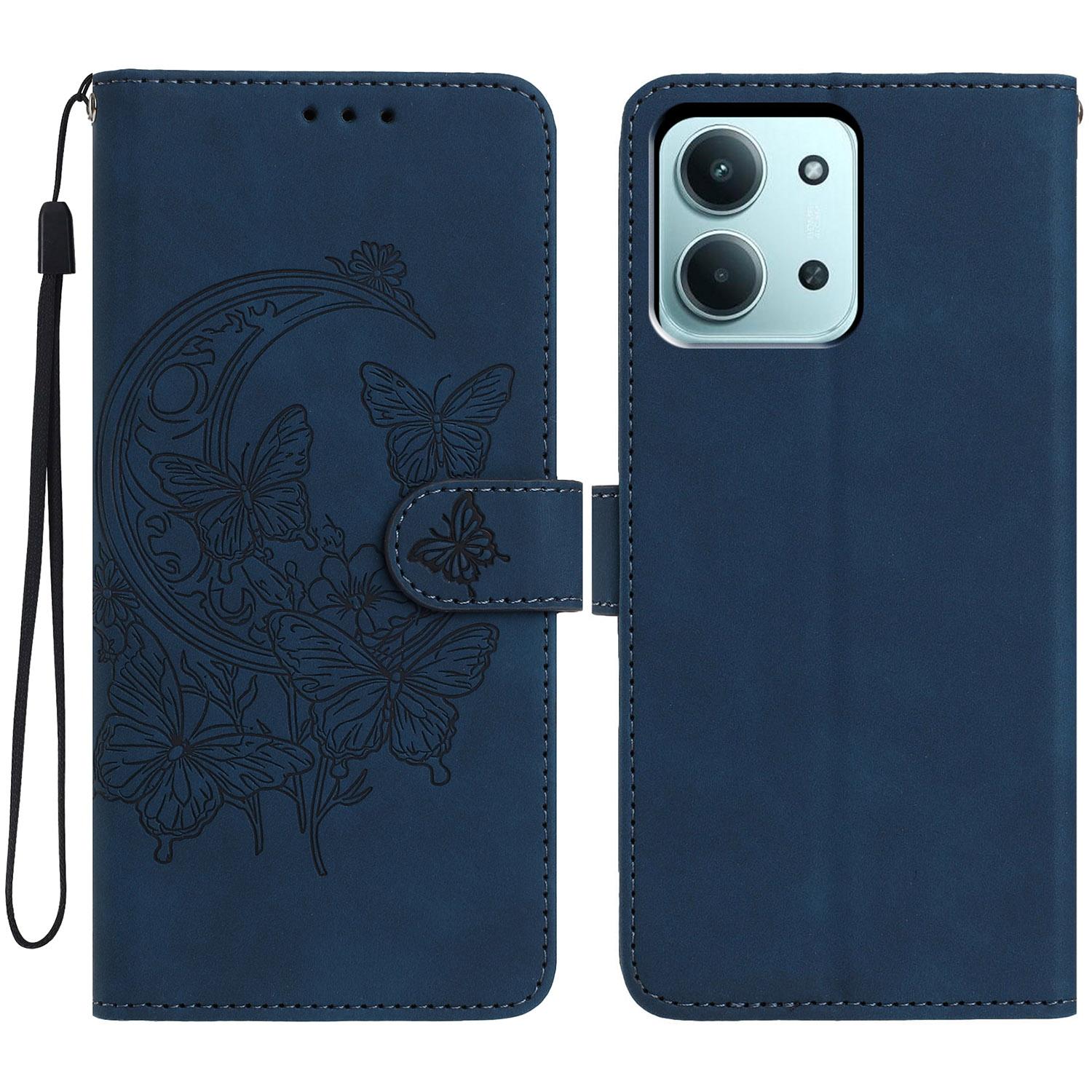 

For Xiaomi Redmi 15C 5G (EU) (173mm)/15C 4G (EU) (173mm) Case Butterfly Flower Imprinted PU Leather Wallet Stand Phone Cover Dark Blue