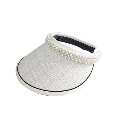 Sun Visor for Ladies Sun UV UV Wide 8433 [LeafIn] Women, Visor, Hat, Pearl, Protection, Protection, Protection, Brim, Summer, Cute, (A-White)