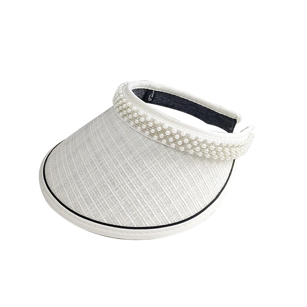 Sun visor for ladies sun UV UV wide 8433 [LeafIn] women, visor, hat, pearl, protection, protection, protection, brim, summer, cute, (A-White)