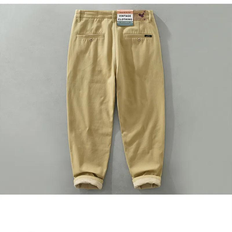 Winter Warm Pants Japanese Style Men's Pants Daily Casual Fleece Pants Straight Gray Pants Simple Thicken Men Trousers