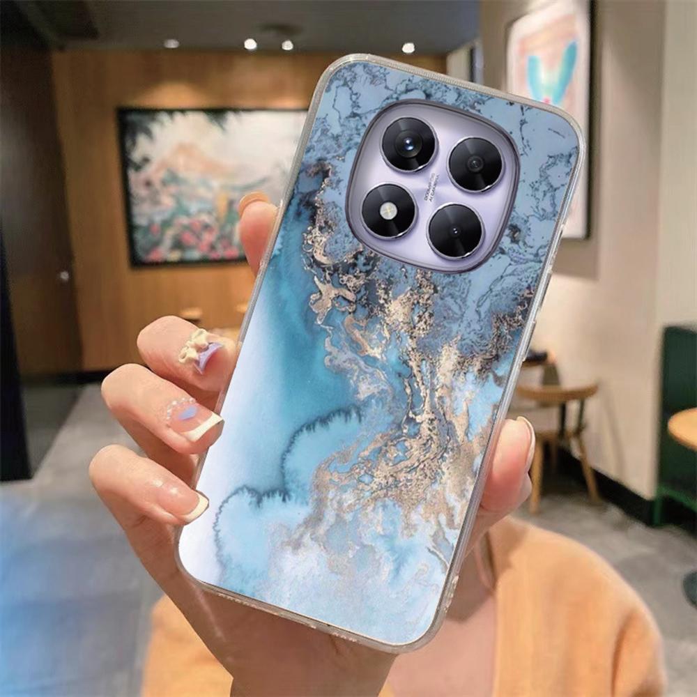 Blauw Luipaardprint Artistiek Marmeren Telefoonhoesje Voor Xiaomi Redmi Note 15 Pro 5G Transparant Helder Voor Redmi 15C 15 4G Zachte Cover