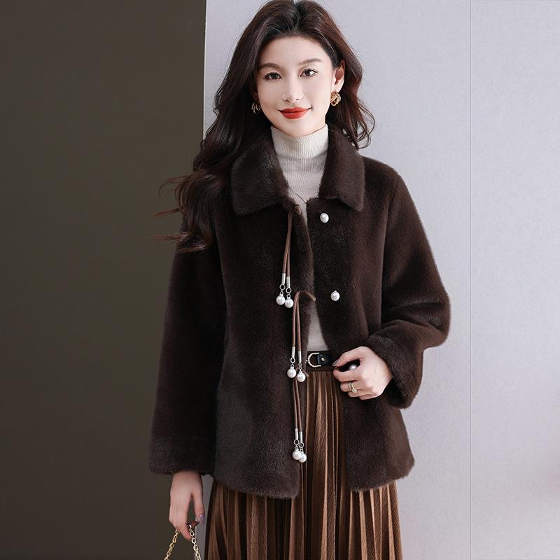 2024 new autumn and winter imitation mink velvet hooded fluffy coat for women, small loose and thin thickened buckle coat