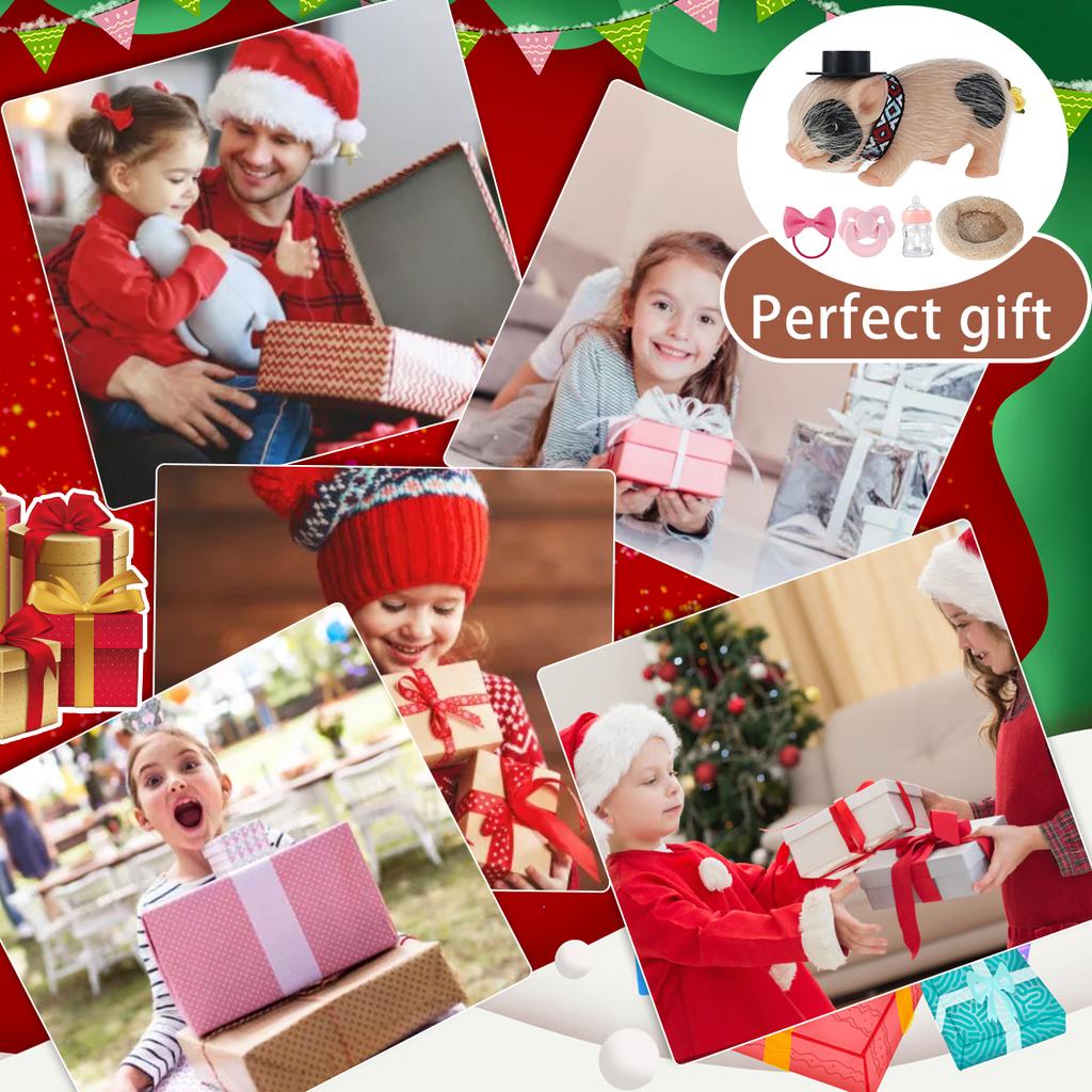 Mini Reborn Doll Full Silicone Pig Doll Toy Lifelike Reborn Newborn Pig Doll Decompression Toy Christmas Gift with Accessories