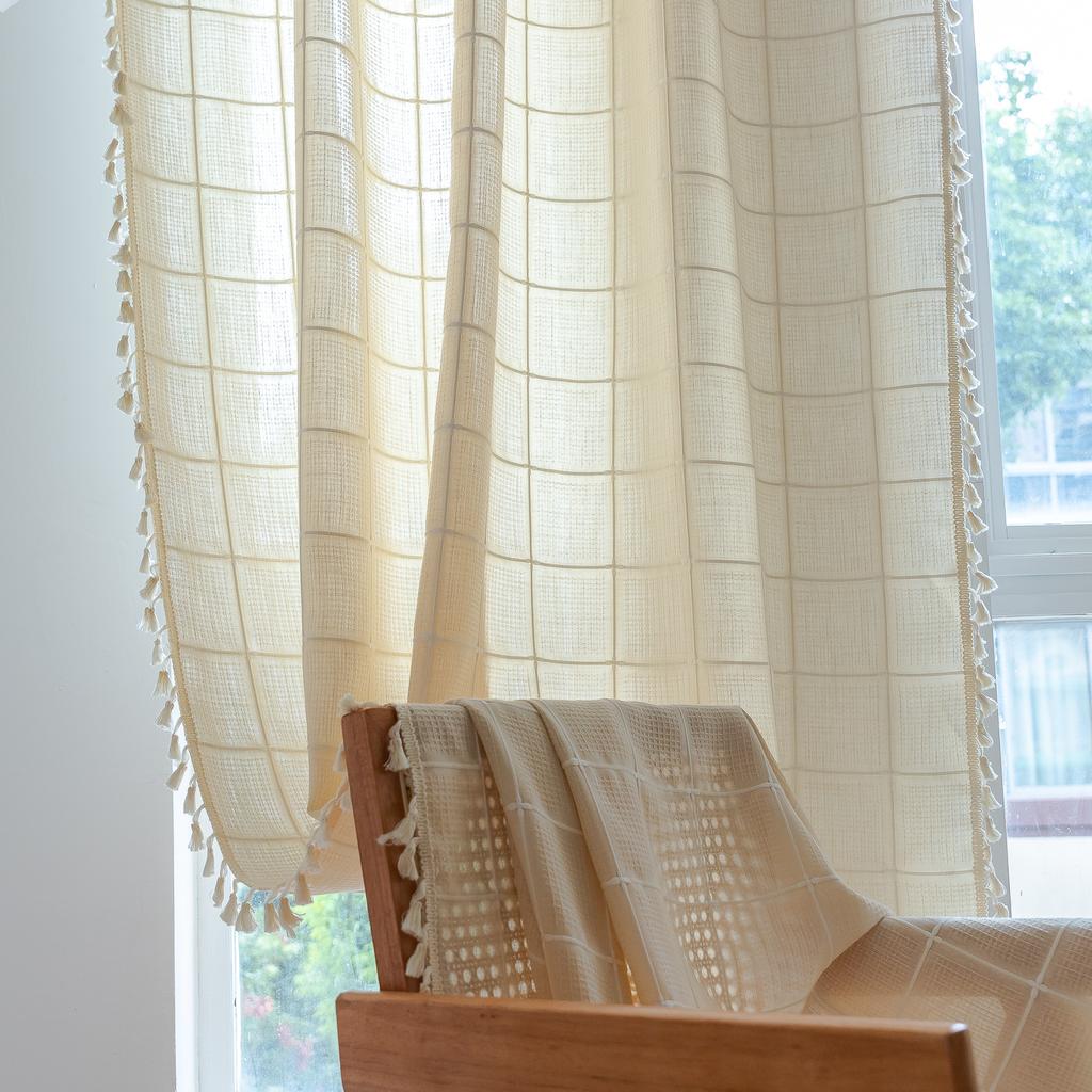 Curtains Korean Literary Matcha Green Kitchen Living Room Storage Room Non-Punching Light-Transmitting Curtains