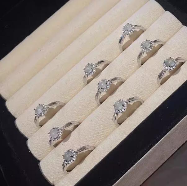 Exquisite White Moonlight Diamond-Encrusted Imitation Jade Ring - New Chinese Ancient Style Index Finger Accessory
