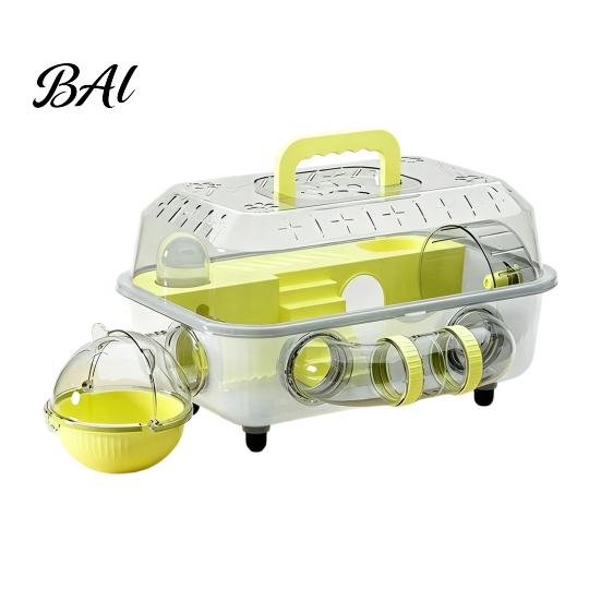 Pet Cage with Stairs Hamster Tunnel, Transparent House Running Wheel Golden And Water Dispenser, 2-Tier Habitat Playpen for Small Pets Breathable