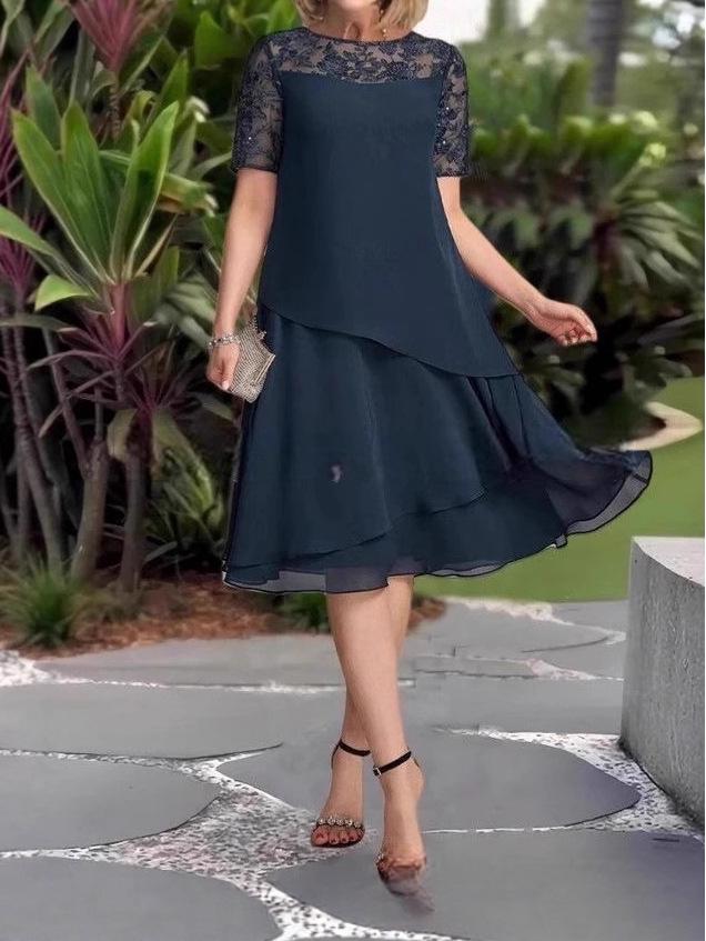 2025 Elegantes Spitzen-Patchwork-Chiffonkleid: Damen Sommer Mode für Europa & Amerika