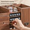 Large Wooden Cosmetic Storage Box with Mirror: Multifunctional Skincare and Lipstick Holder