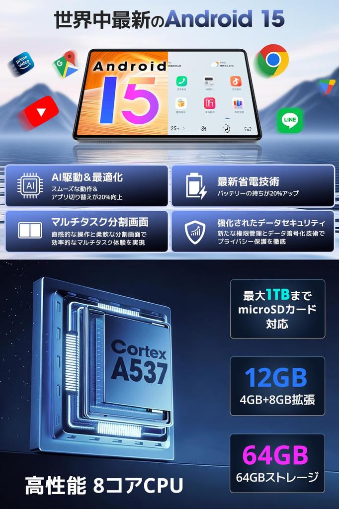 Android 15 Tablet with OS and a screen RAM up to 1TB large 6000mAh PD18W Bluetooth facial wireless suitable for seniors and children 10-inch