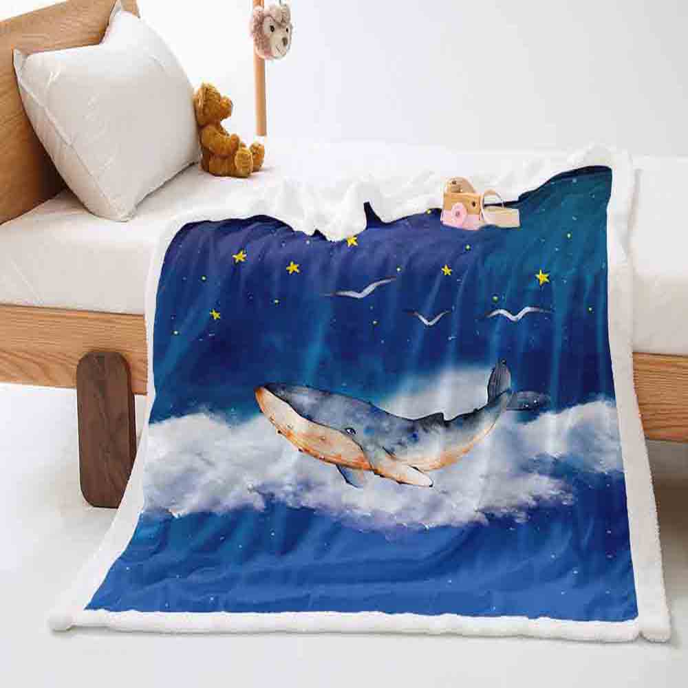 Ocean Whale 2D Digital Printing Thickened Lamb Fleece Crystal Fleece Blanket Cover Blanket Siesta Siesta Blanket