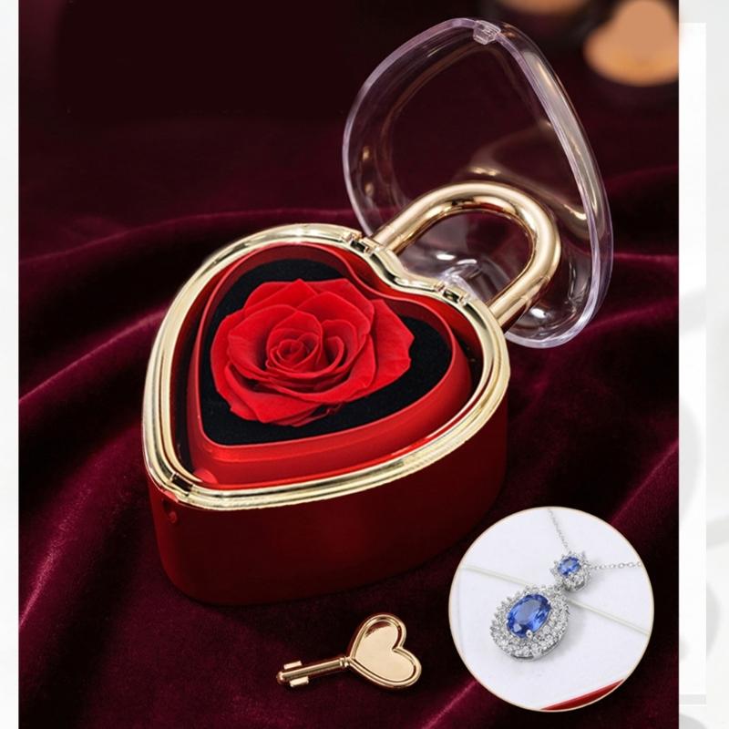 Decorative Heart Shaped Jewelry Gift Box with Key for Ring Presentation, Jewelry Storage, Vanity Display and Proposal Use