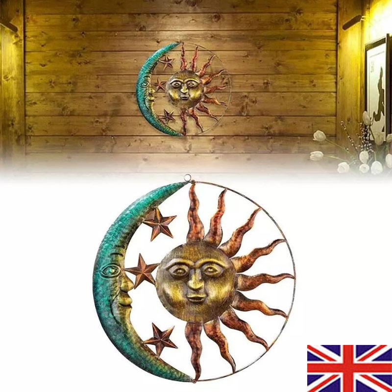 Metal Sun and Moon Stars Hanging Wall Art Sculpture Indoor Outdoor Art Decor DIY As shown