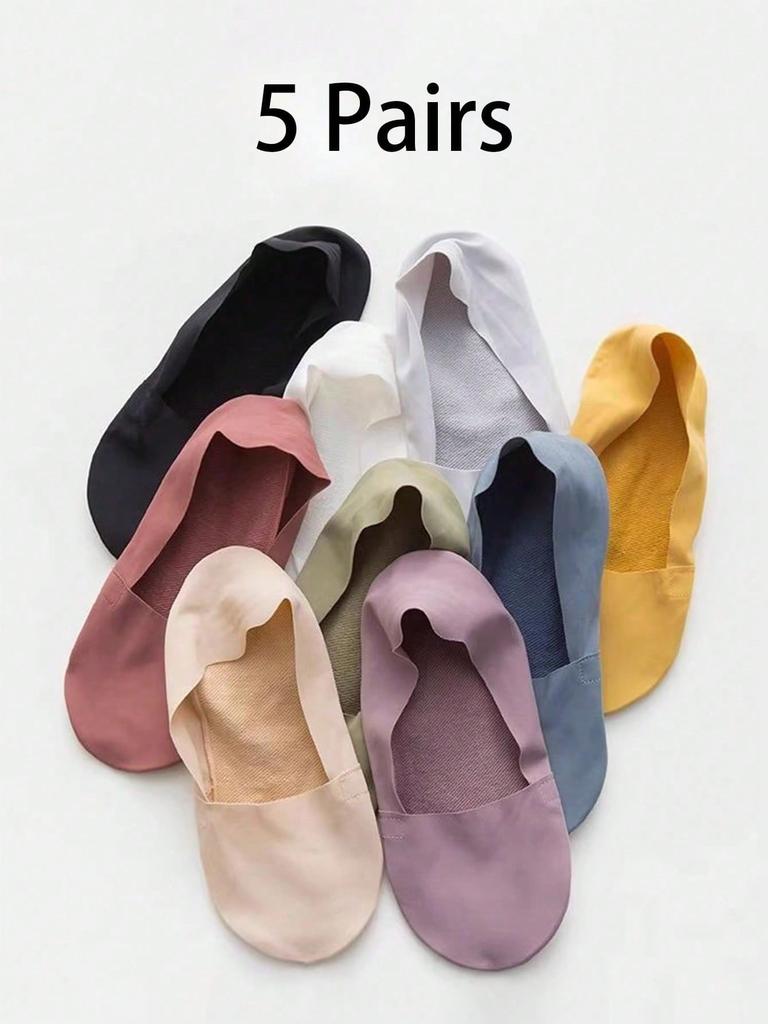 5 Pairs High Grade Matching Casual Ladies' Invisible Low Profile Socks, Breathable Silicone Anti-Slip Comfortable Footbed