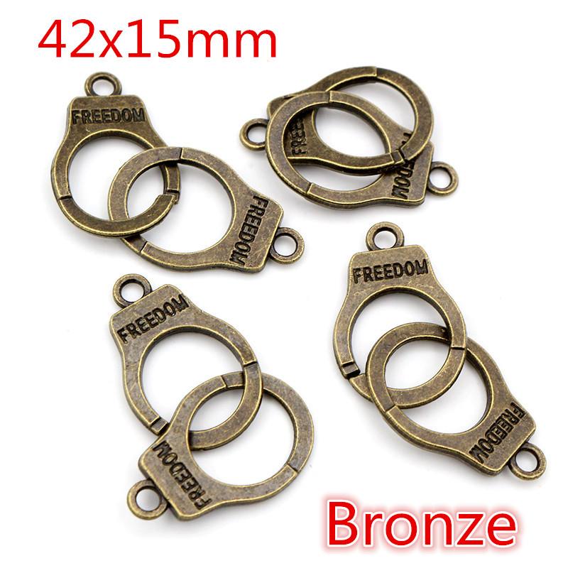 10pcs Charms Handcuffs Freedom 30x10mm 42x15mm Antique Making Pendant Fit,Bronze Tibetan Silver Color,DIY Handmade Jewelry