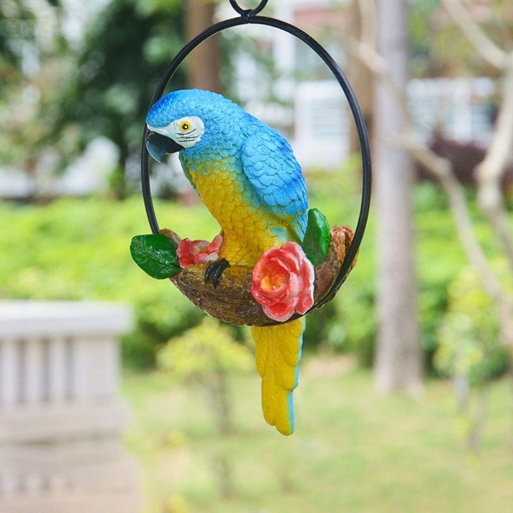 Artificial Bird Statues Iron Ring Hanging Sculpture Parrot Statue For Home Office Room Ornaments